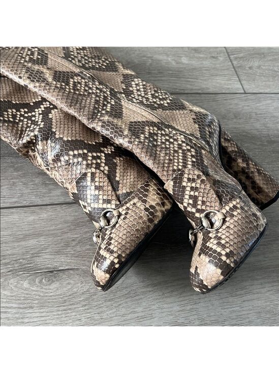 Gucci Snake-Print Over-the-Knee Boot horsebit hardware Brown Taupe size 37.5/ 7 - Picture 4 of 14
